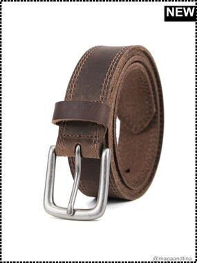 Full Grain Leather Heavy Duty Jean Belt Handmade Metal Buckle 1.4"